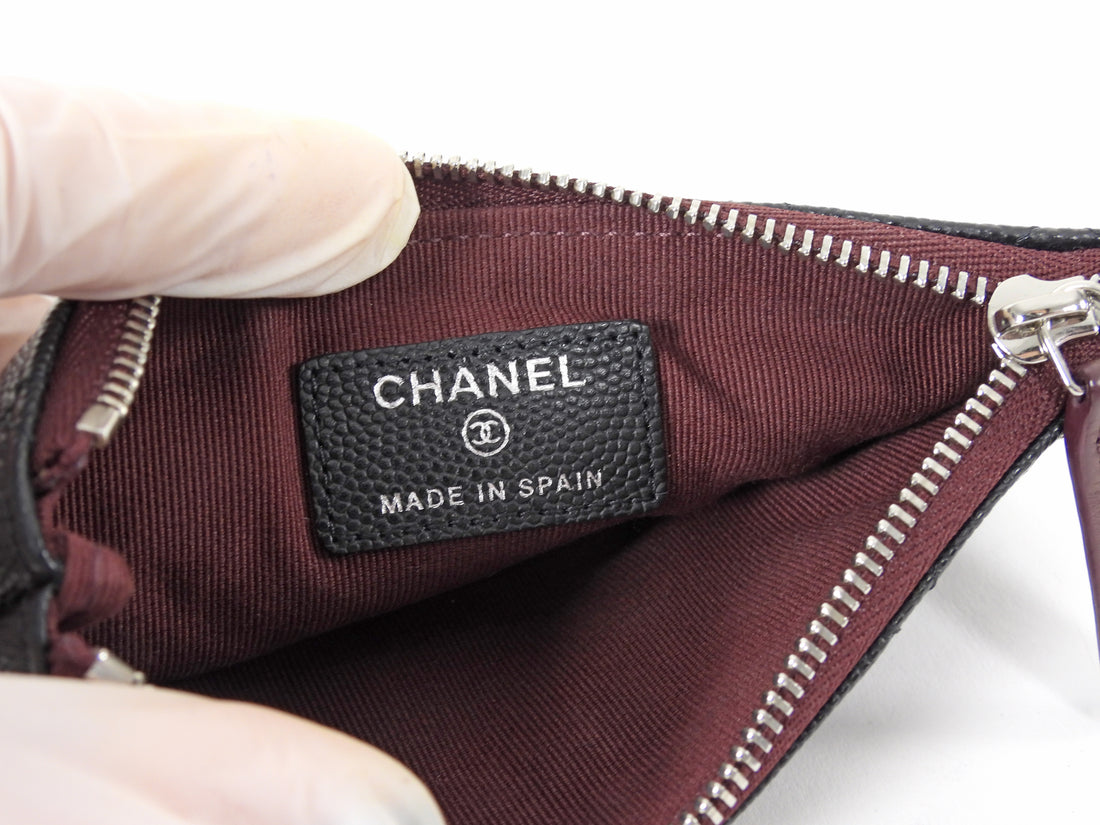 Chanel Black Quilted Caviar Leather Small O Case Small Zip Pouch