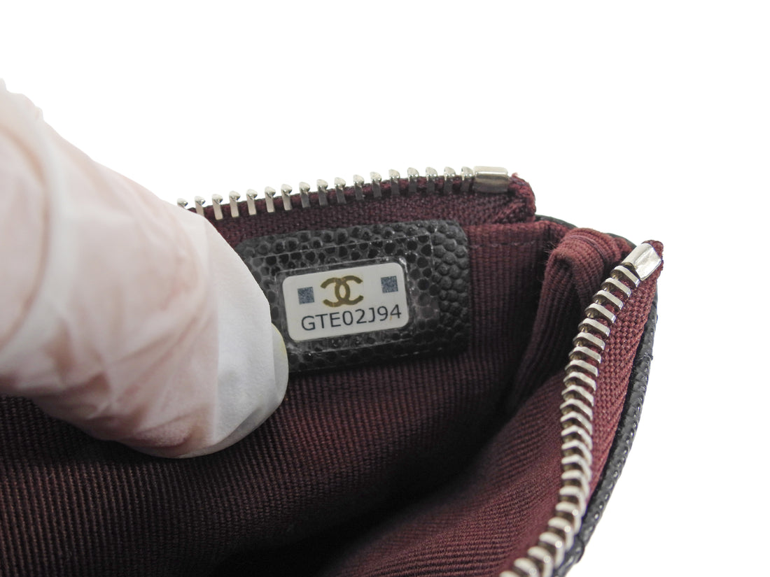 Chanel Black Quilted Caviar Leather Small O Case Small Zip Pouch