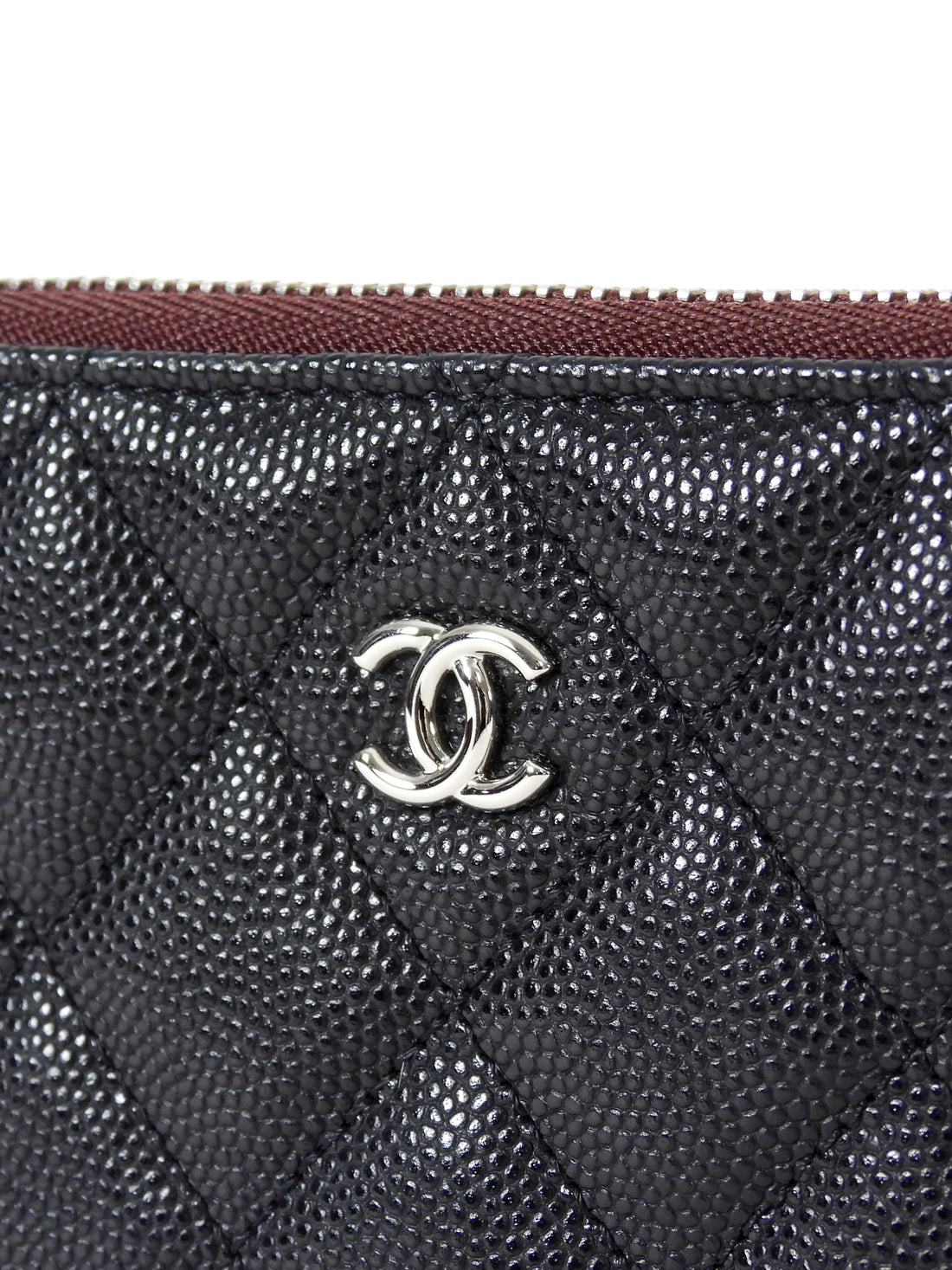 Chanel Black Quilted Caviar Leather Small O Case Small Zip Pouch