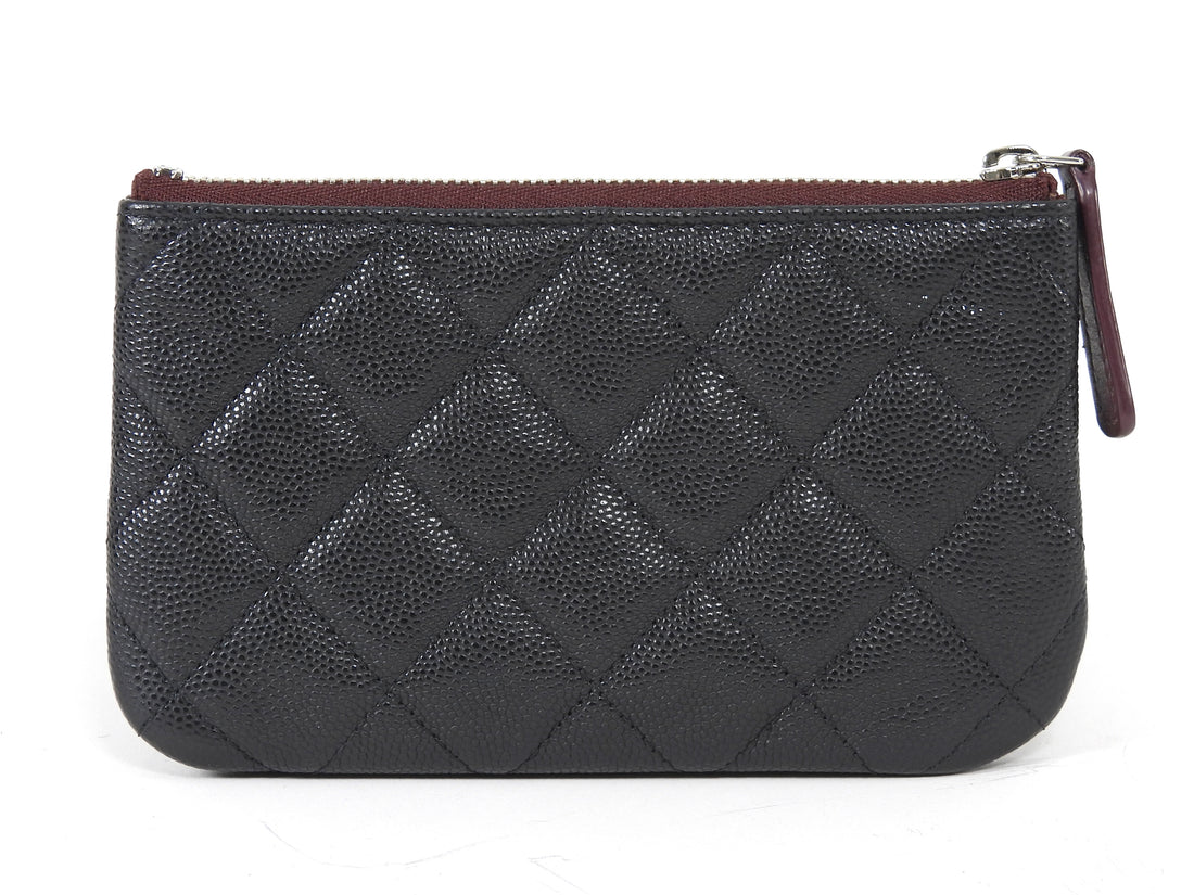 Chanel Black Quilted Caviar Leather Small O Case Small Zip Pouch