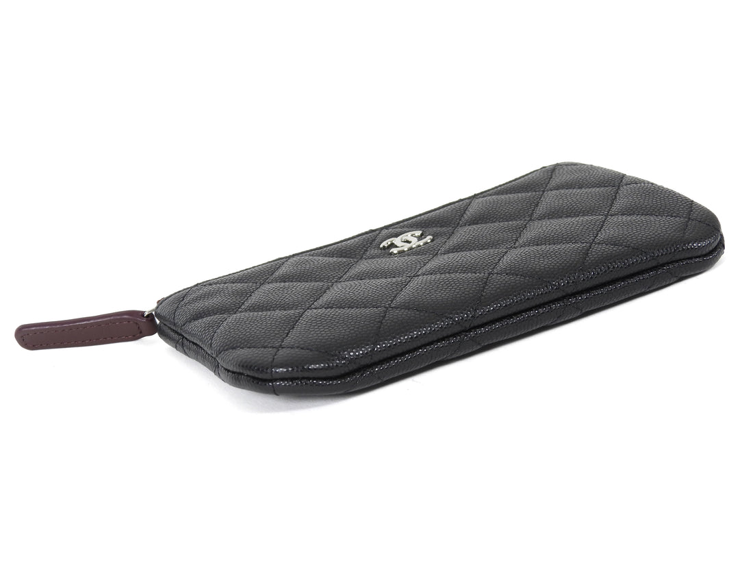 Chanel Black Quilted Caviar Leather Small O Case Small Zip Pouch