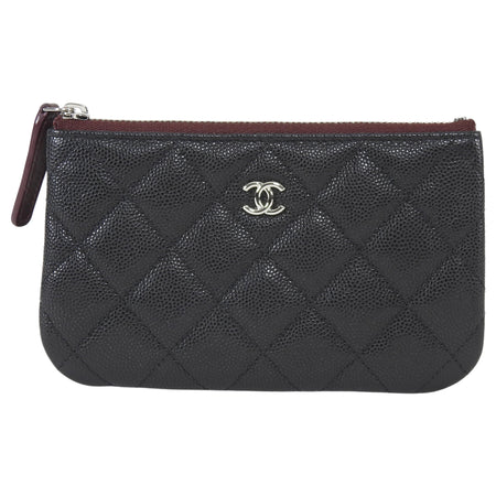 Chanel Black Quilted Caviar Leather Small O Case Small Zip Pouch