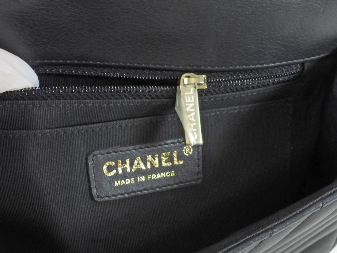 Chanel Black Chevron Quilted Lambskin Statement Chain Flap Bag