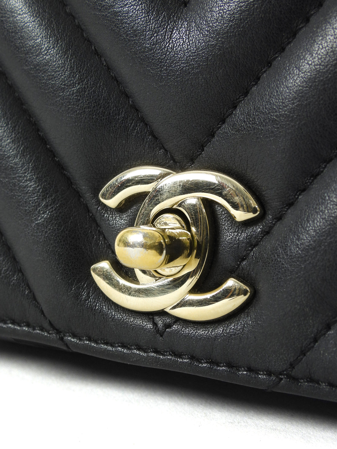 Chanel Black Chevron Quilted Lambskin Statement Chain Flap Bag