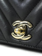 Chanel Black Chevron Quilted Lambskin Statement Chain Flap Bag
