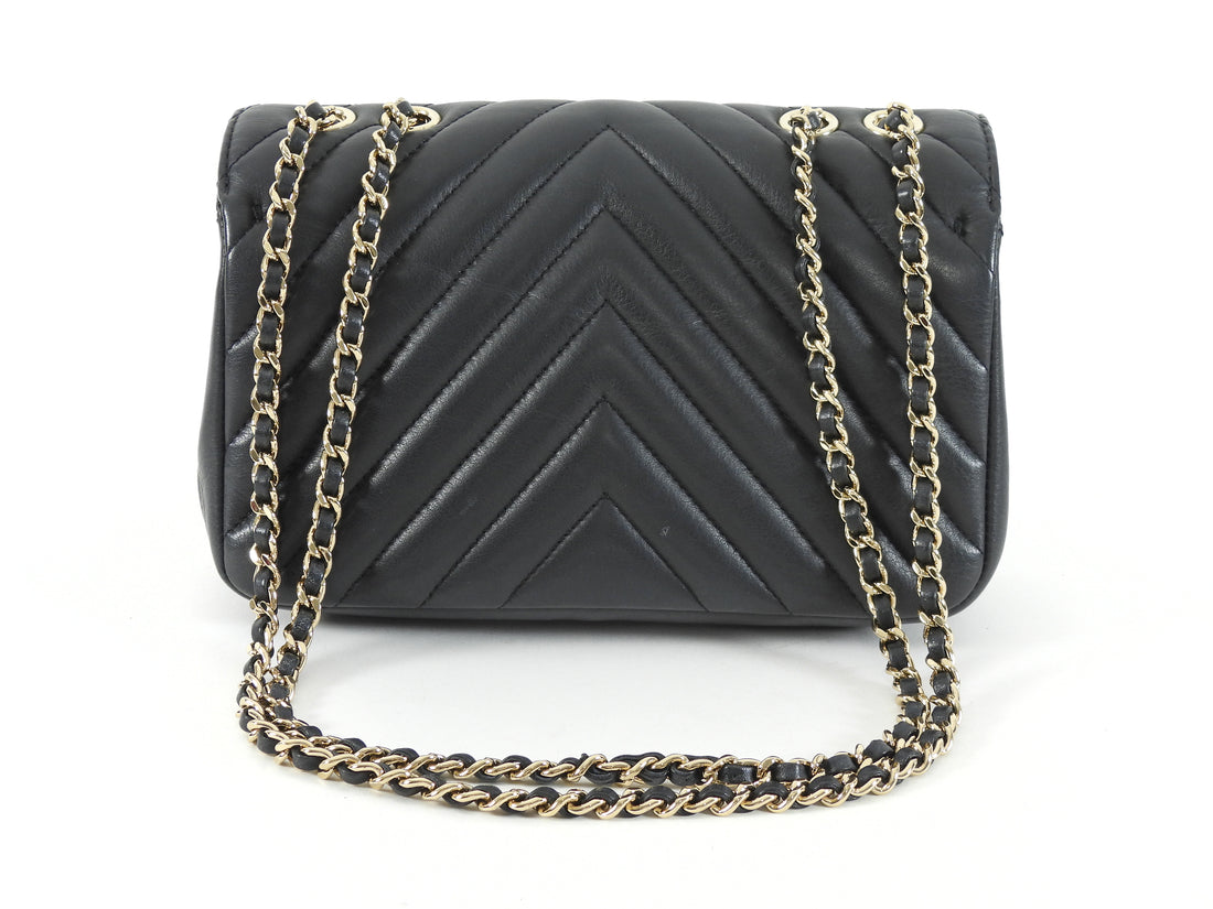 Chanel Black Chevron Quilted Lambskin Statement Chain Flap Bag