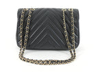 Chanel Black Chevron Quilted Lambskin Statement Chain Flap Bag