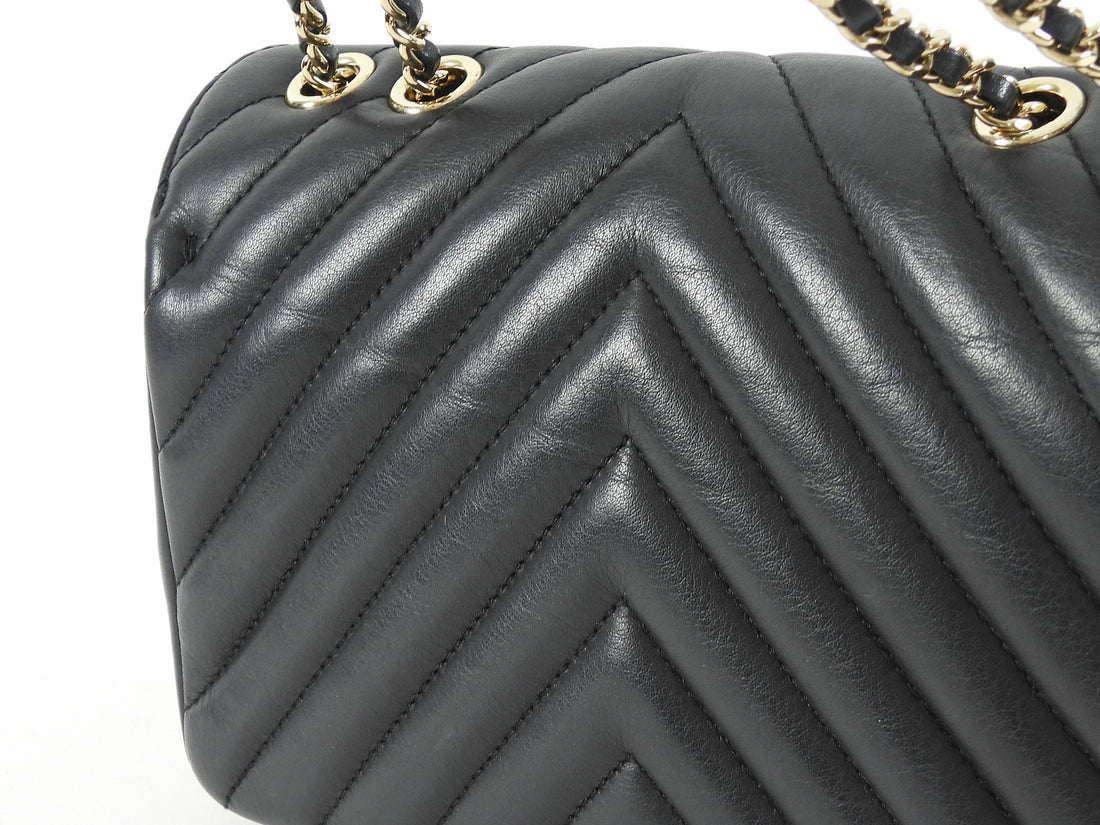 Chanel Black Chevron Quilted Lambskin Statement Chain Flap Bag
