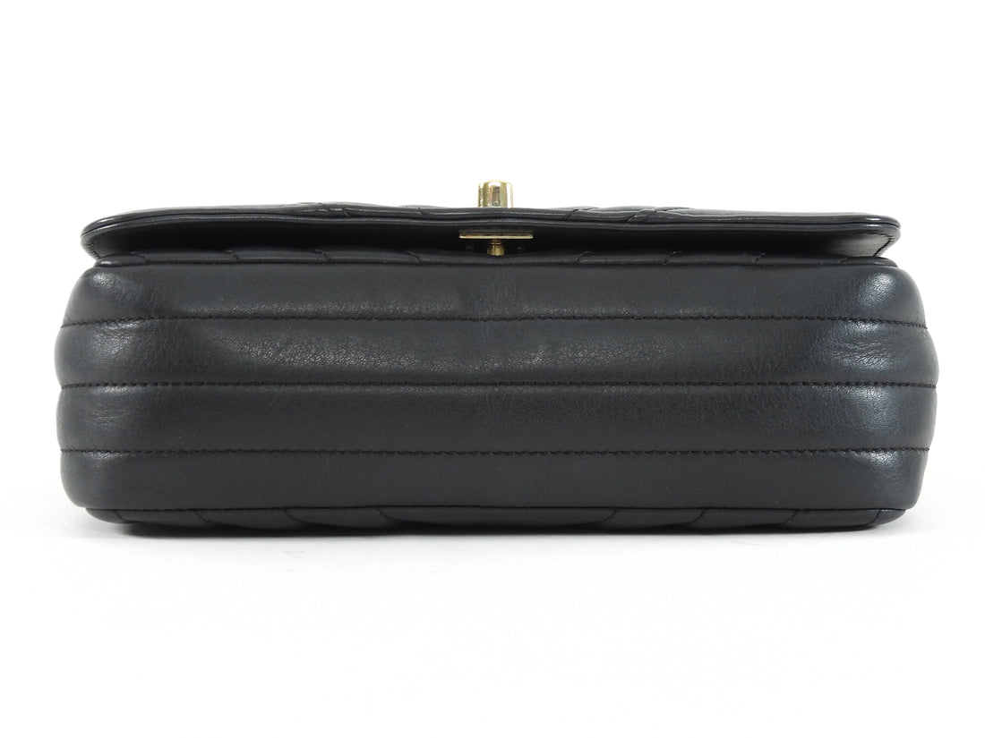 Chanel Black Chevron Quilted Lambskin Statement Chain Flap Bag