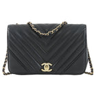 Chanel Black Chevron Quilted Lambskin Statement Chain Flap Bag