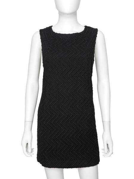 Chanel Black 09A Wool Embroidered Mini Shift Dress - 42 / M