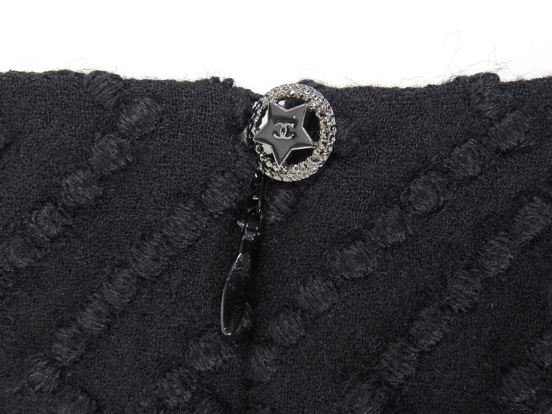 Chanel Black 09A Wool Embroidered Mini Shift Dress - 42 / M