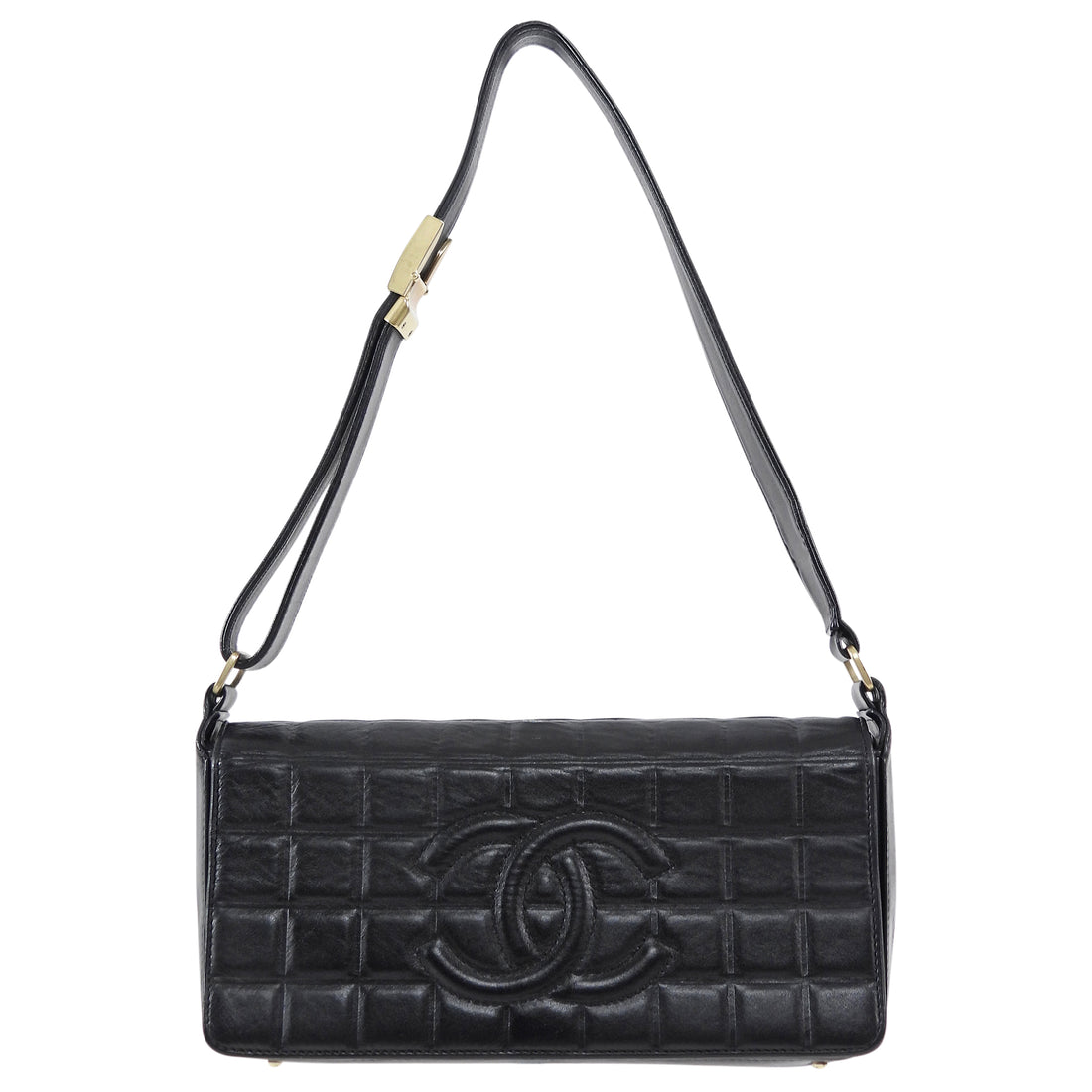 Chanel Black Vintage 2002 Chocolate Bar East West CC Shoulder Bag