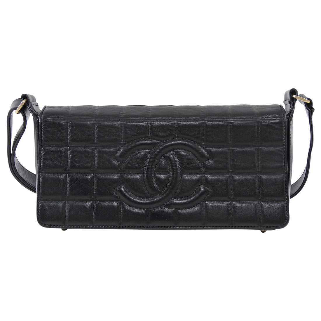 Chanel Black Vintage 2002 Chocolate Bar East West CC Shoulder Bag