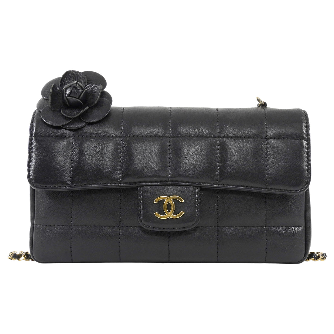 Chanel Black Vintage 2006 Chocolate Bar Camelia Mini Crossbody Flap Bag