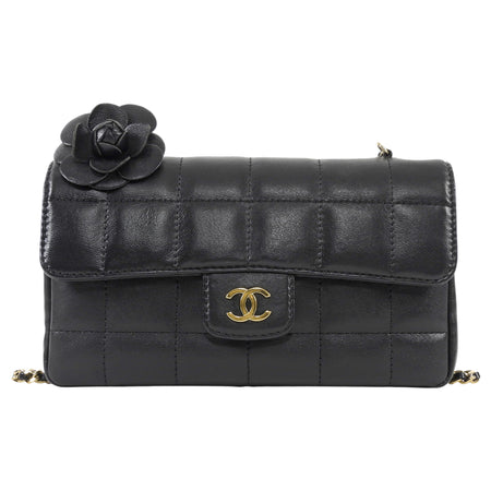 Chanel Black Vintage 2006 Chocolate Bar Camelia Mini Crossbody Flap Bag