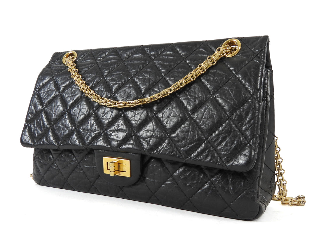 Chanel Black GHW 2011 Quilted Aged Calfskin 2.55 Reissue Double Flap Chain Bag