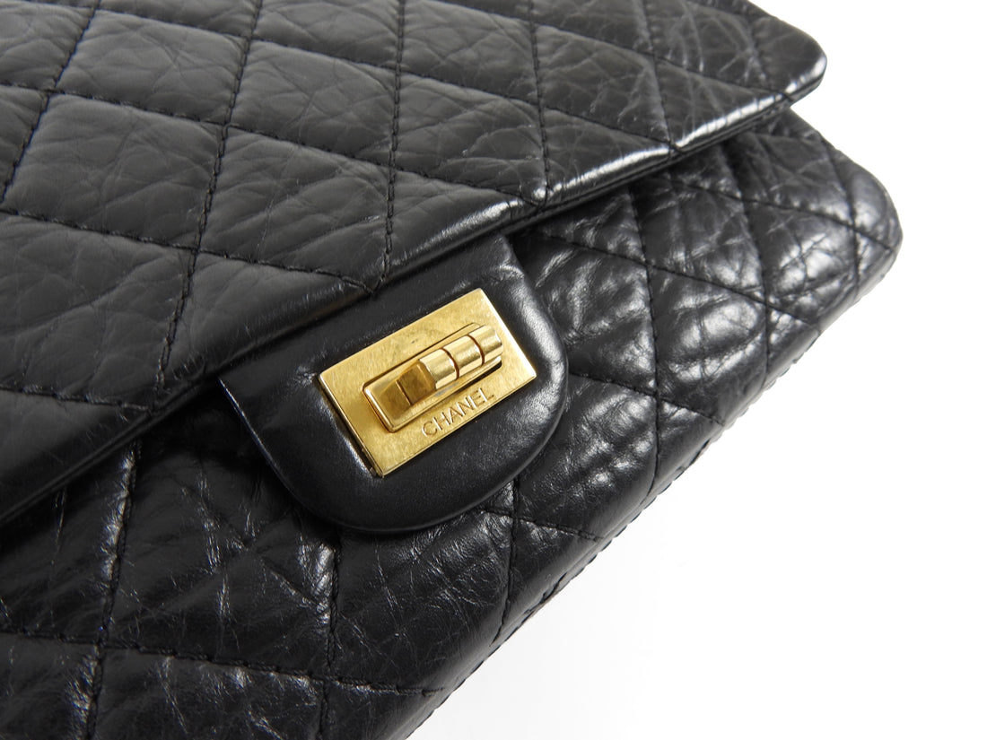 Chanel Black GHW 2011 Quilted Aged Calfskin 2.55 Reissue Double Flap Chain Bag