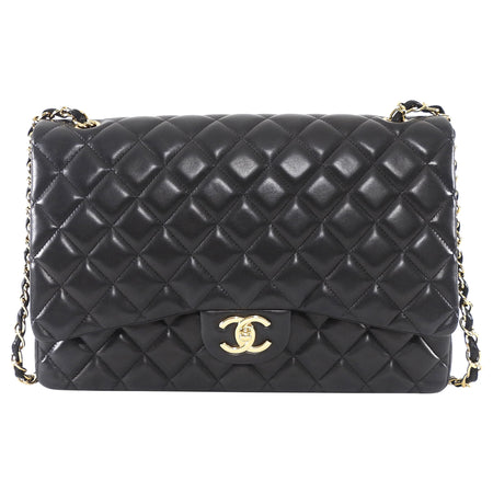 Chanel Black Lambskin CC Maxi Classic Double Flap GHW