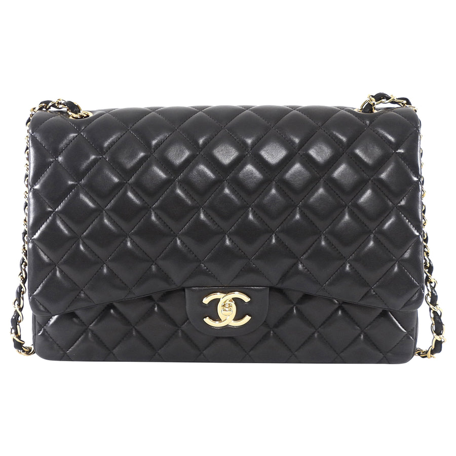 Chanel Black Lambskin CC Maxi Classic Double Flap GHW