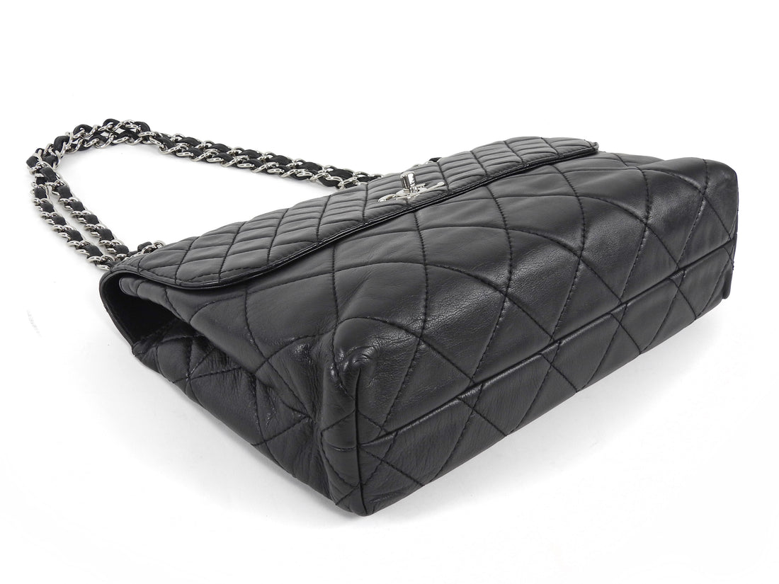 Chanel Black Quilted Leather In The Business Jumbo Flap Bag SHW