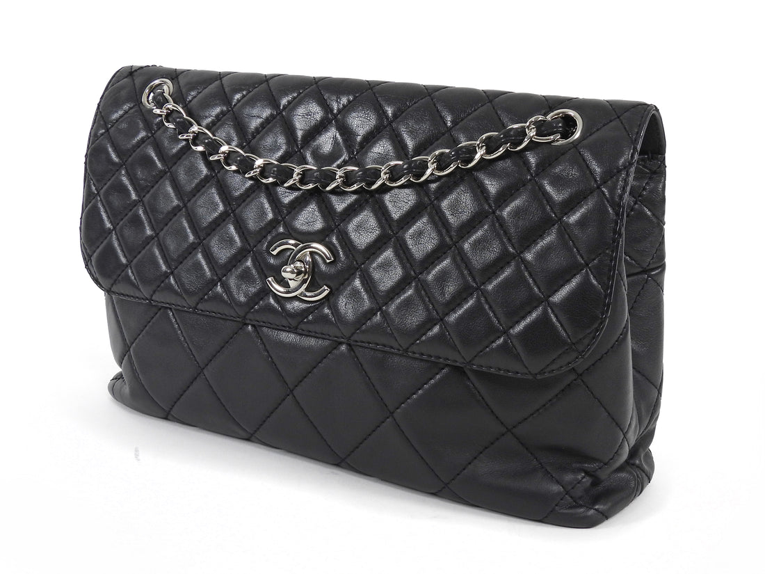 Chanel Black Quilted Leather In The Business Jumbo Flap Bag SHW