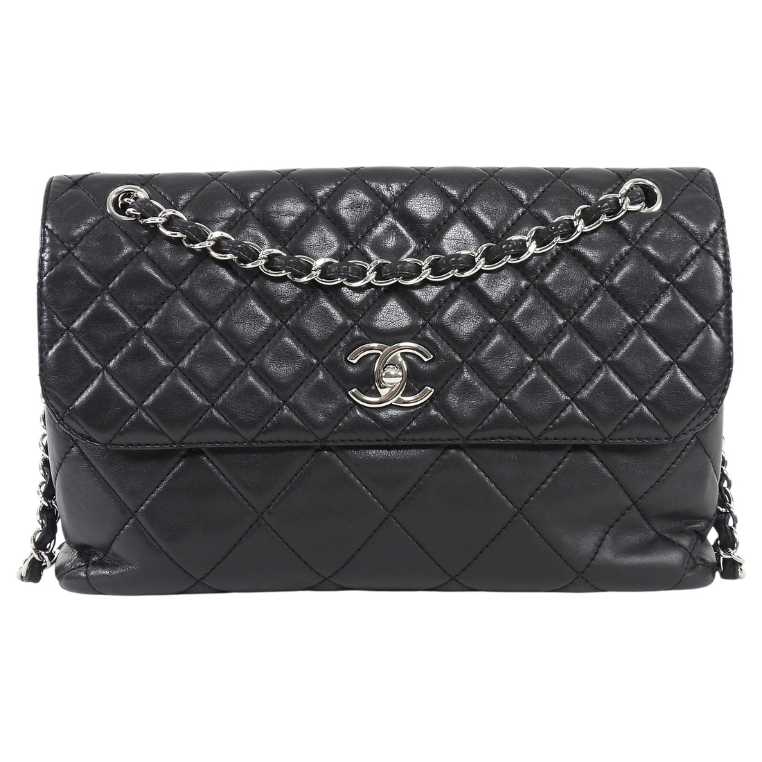 Chanel Black Quilted Leather In The Business Jumbo Flap Bag SHW