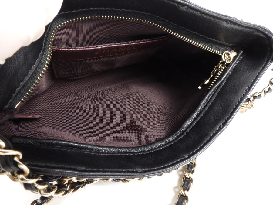 Chanel Black Lambskin Leather Chain Cage Frame Small Shoulder Bag
