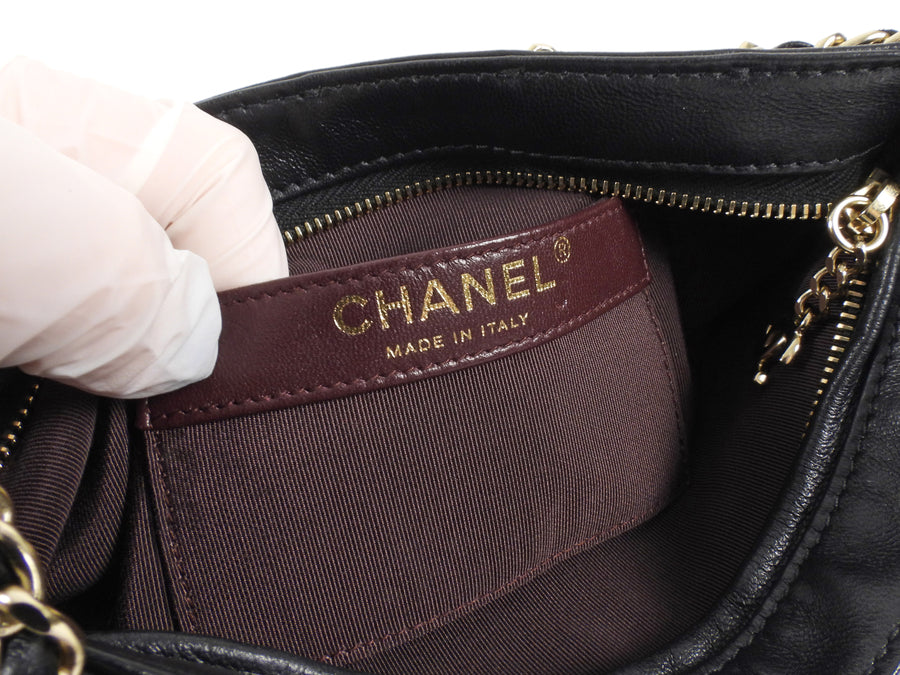 Chanel Black Lambskin Leather Chain Cage Frame Small Shoulder Bag