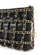 Chanel Black Lambskin Leather Chain Cage Frame Small Shoulder Bag