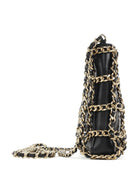 Chanel Black Lambskin Leather Chain Cage Frame Small Shoulder Bag