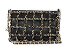 Chanel Black Lambskin Leather Chain Cage Frame Small Shoulder Bag