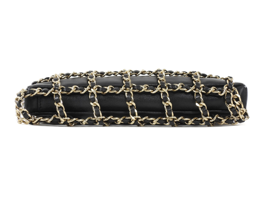 Chanel Black Lambskin Leather Chain Cage Frame Small Shoulder Bag