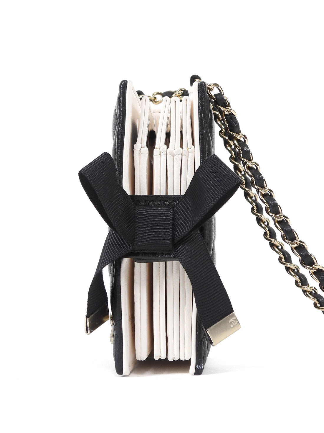 Chanel Black Lambskin Quilted Book Card Holder on Chain