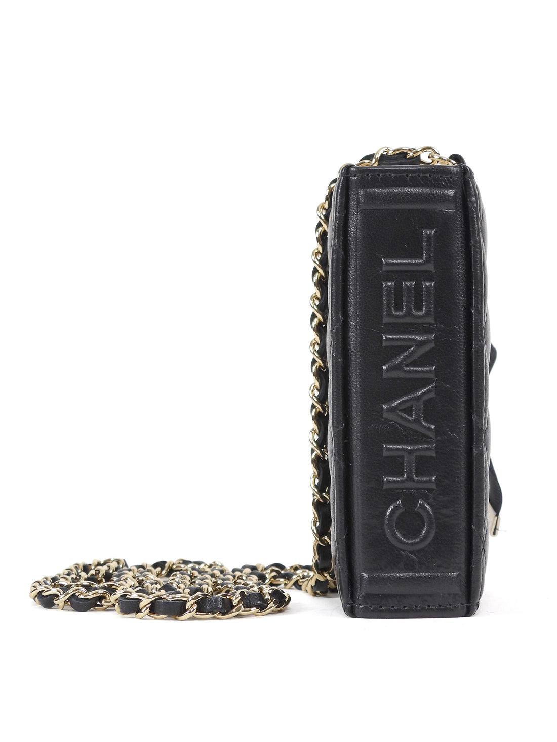 Chanel Black Lambskin Quilted Book Card Holder on Chain