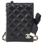 Chanel Black Lambskin Quilted Book Card Holder on Chain