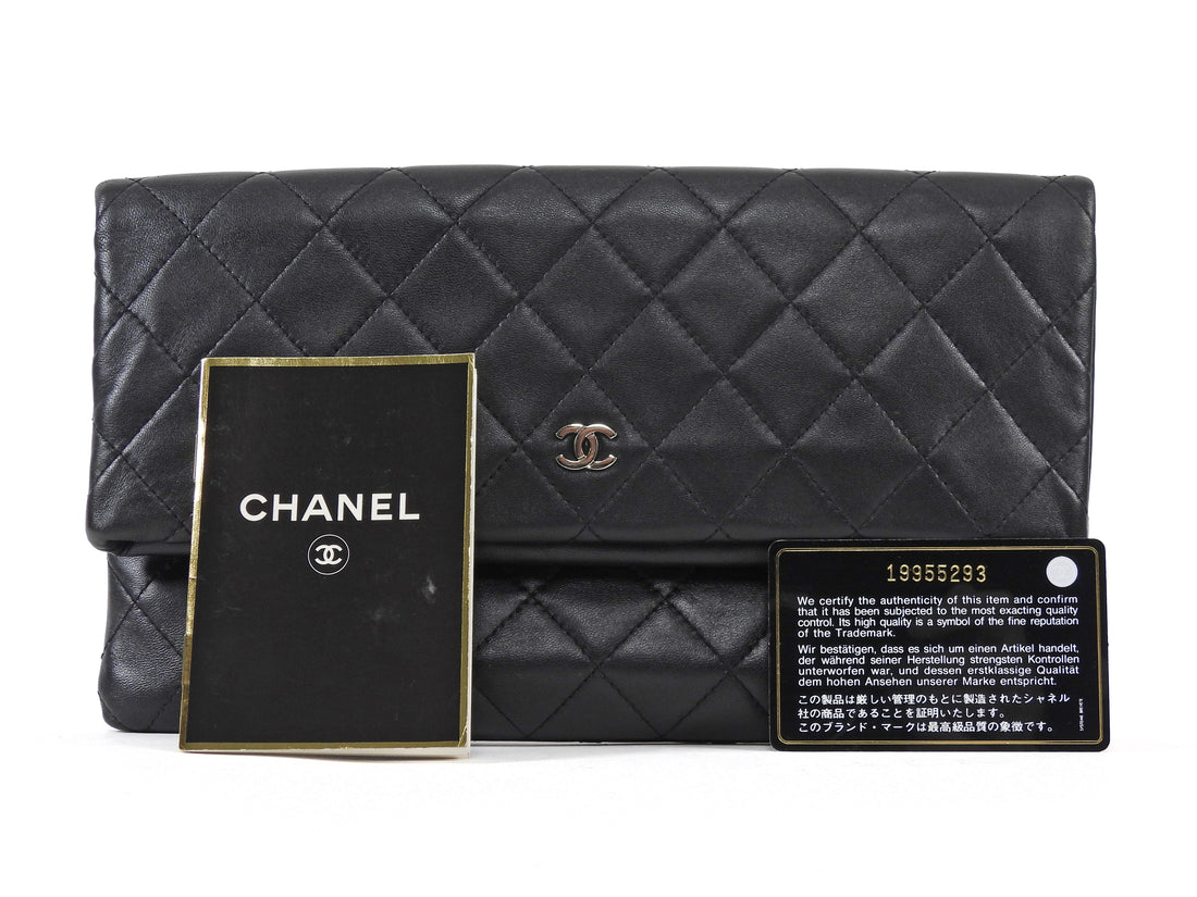Chanel Black Quilted Lambskin Beauty Foldover Clutch Bag