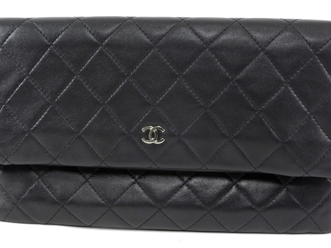Chanel Black Quilted Lambskin Beauty Foldover Clutch Bag