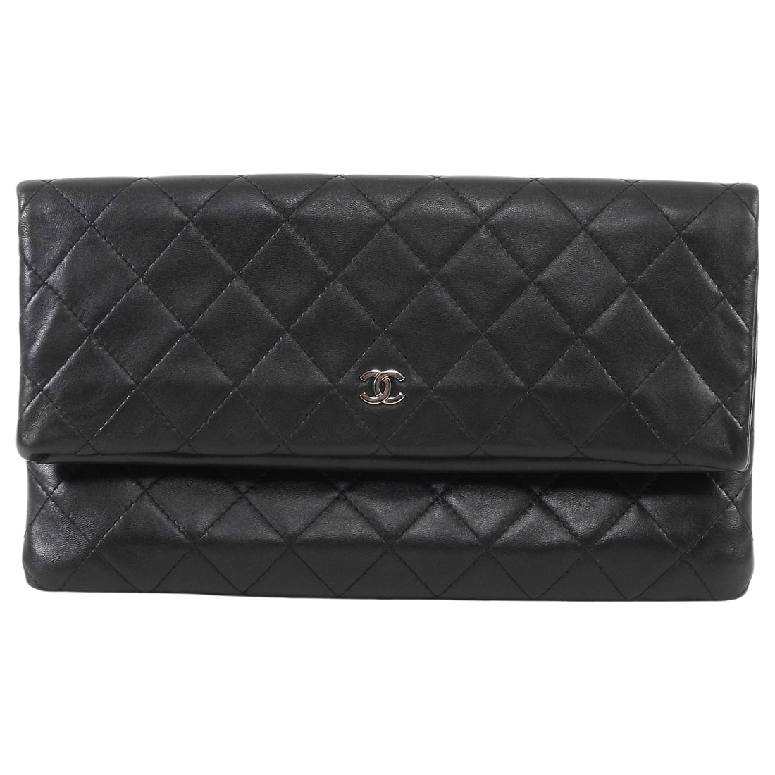 Chanel Black Quilted Lambskin Beauty Foldover Clutch Bag