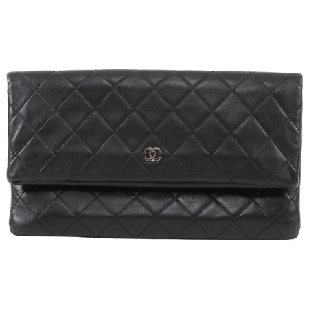 Chanel Black Quilted Lambskin Beauty Foldover Clutch Bag