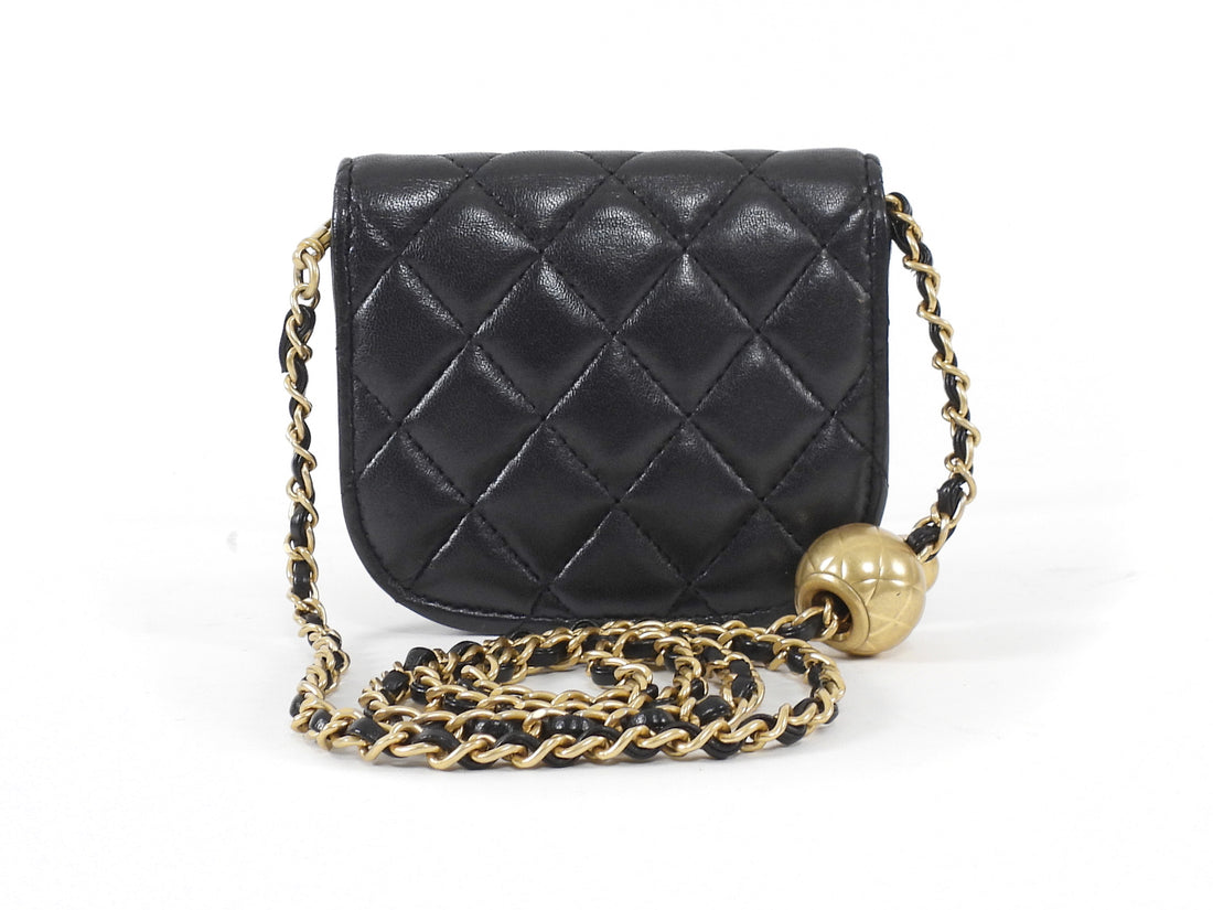 Chanel Black Quilted Leather Mini Pearl Crush Waist Bag GHW