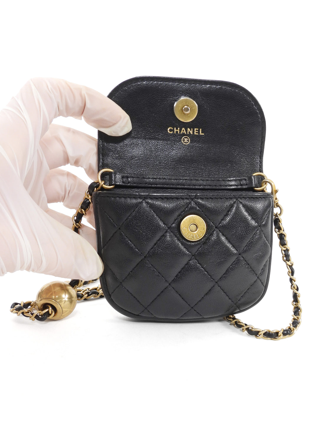 Chanel Black Quilted Leather Mini Pearl Crush Waist Bag GHW