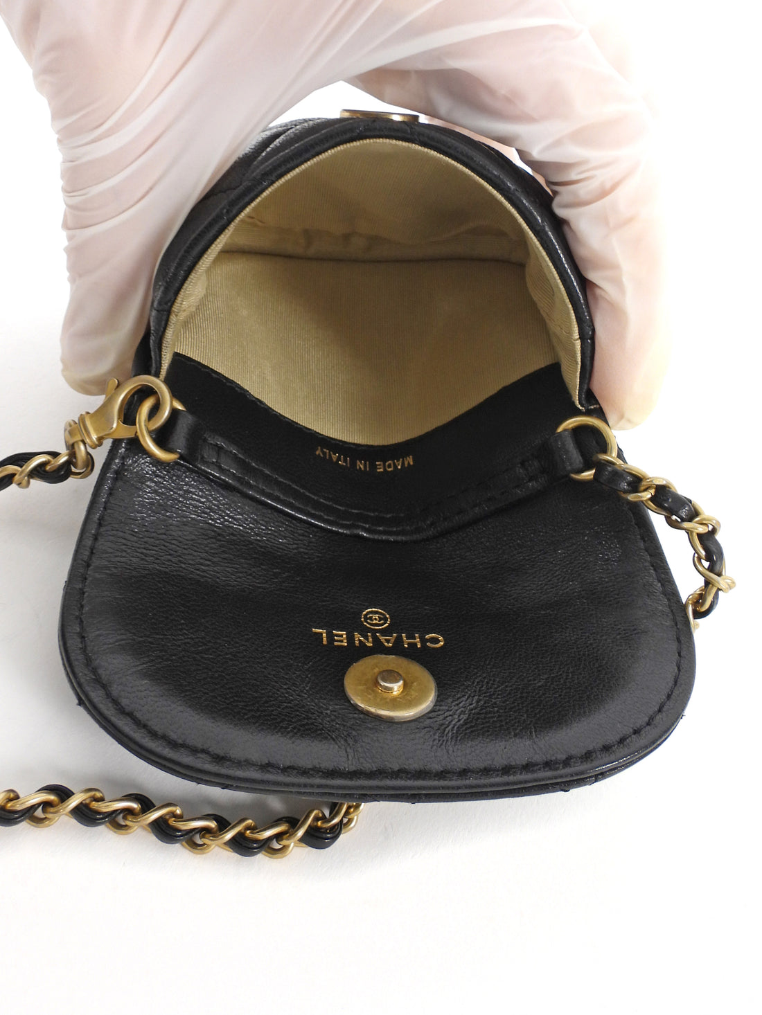 Chanel Black Quilted Leather Mini Pearl Crush Waist Bag GHW