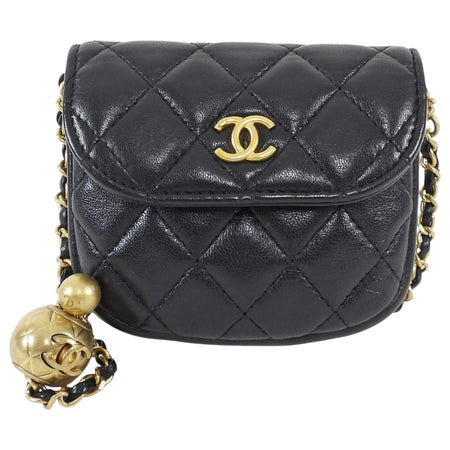 Chanel Black Quilted Leather Mini Pearl Crush Waist Bag GHW