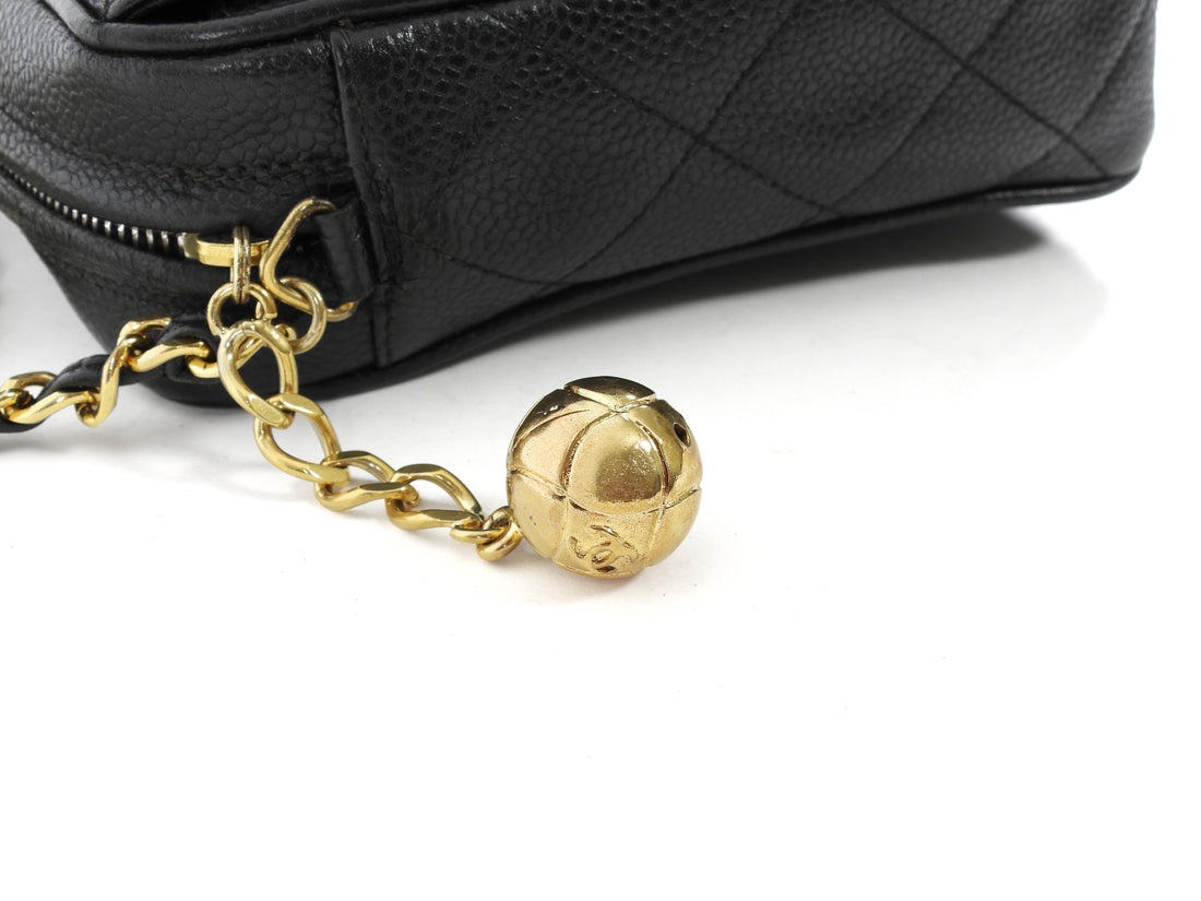 Chanel Black Vintage 1991 Caviar Quilted CC Medium Flap Front Chain Camera Bag