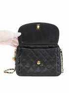 Chanel Black Vintage 1991 Caviar Quilted CC Medium Flap Front Chain Camera Bag