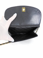 Chanel Black Vintage 1991 Caviar Quilted CC Medium Flap Front Chain Camera Bag