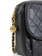 Chanel Black Vintage 1991 Caviar Quilted CC Medium Flap Front Chain Camera Bag