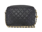Chanel Black Vintage 1991 Caviar Quilted CC Medium Flap Front Chain Camera Bag