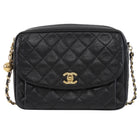 Chanel Black Vintage 1991 Caviar Quilted CC Medium Flap Front Chain Camera Bag